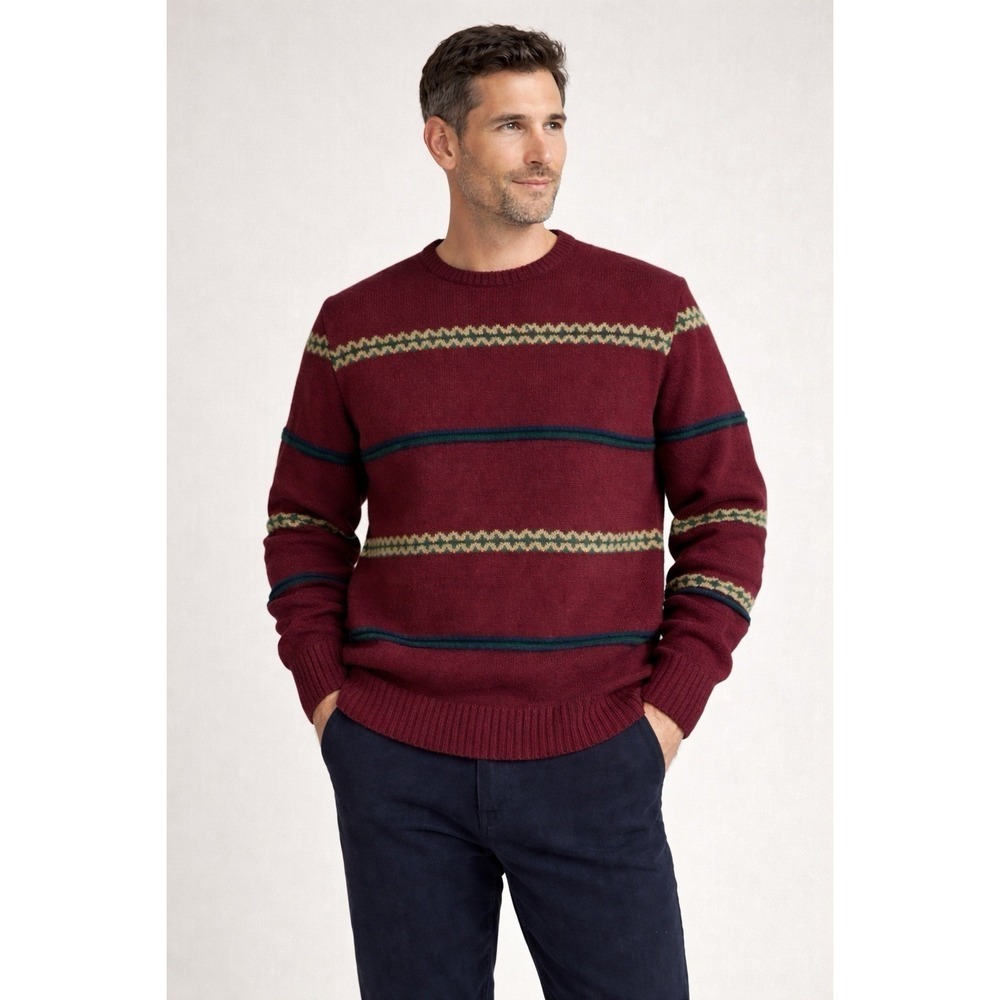 Vintage Chaps Ralph Lauren Sweater Mens M Burgundy Striped Cotton Preppy Usa